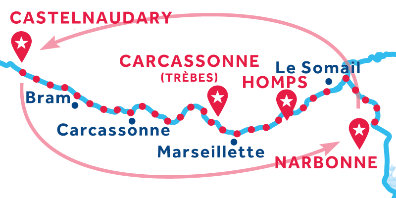 Narbonne Hin- und Rückfahrt über Castelnaudary
